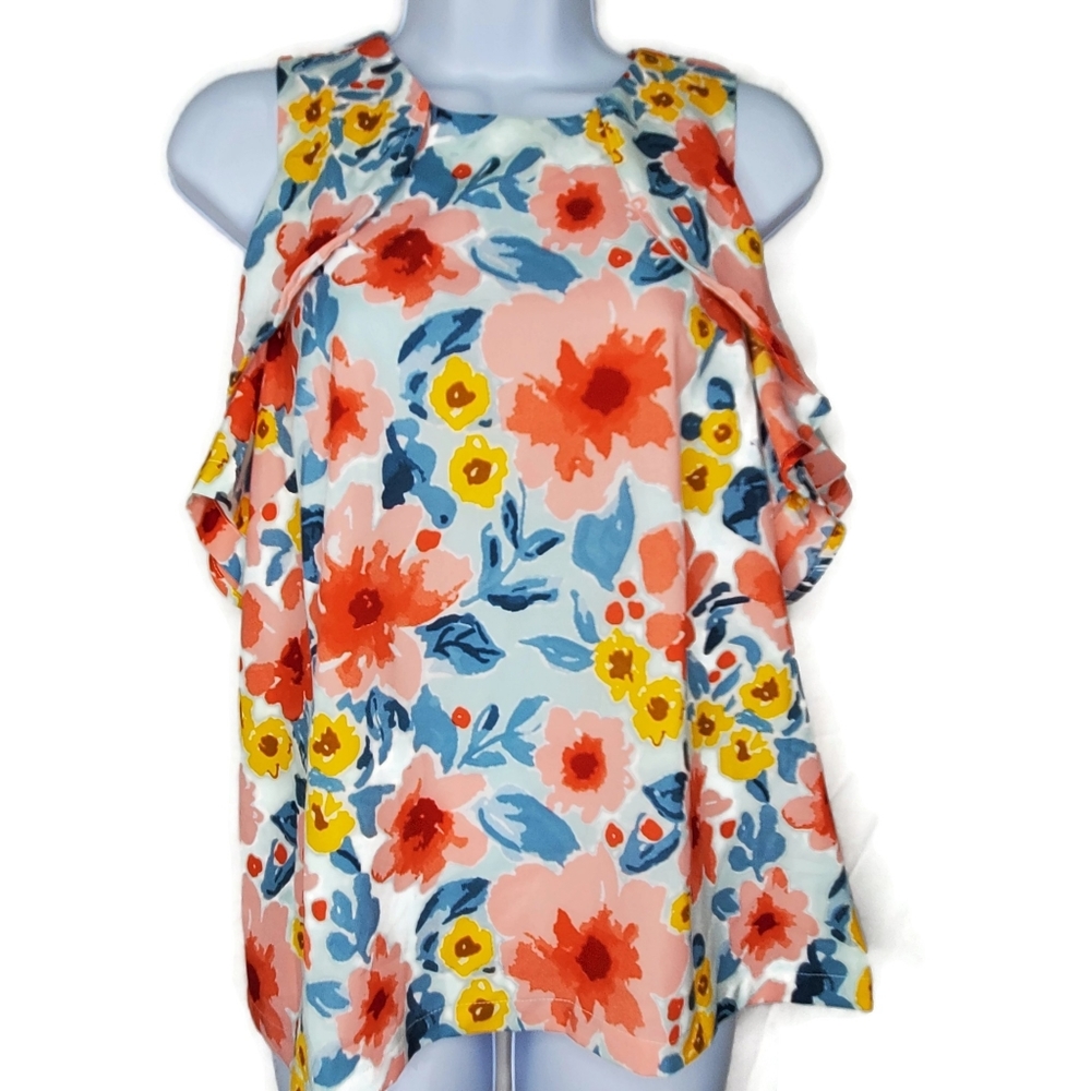 Mud Pie Kimball Flounce Top Floral Lg Tank Blouse